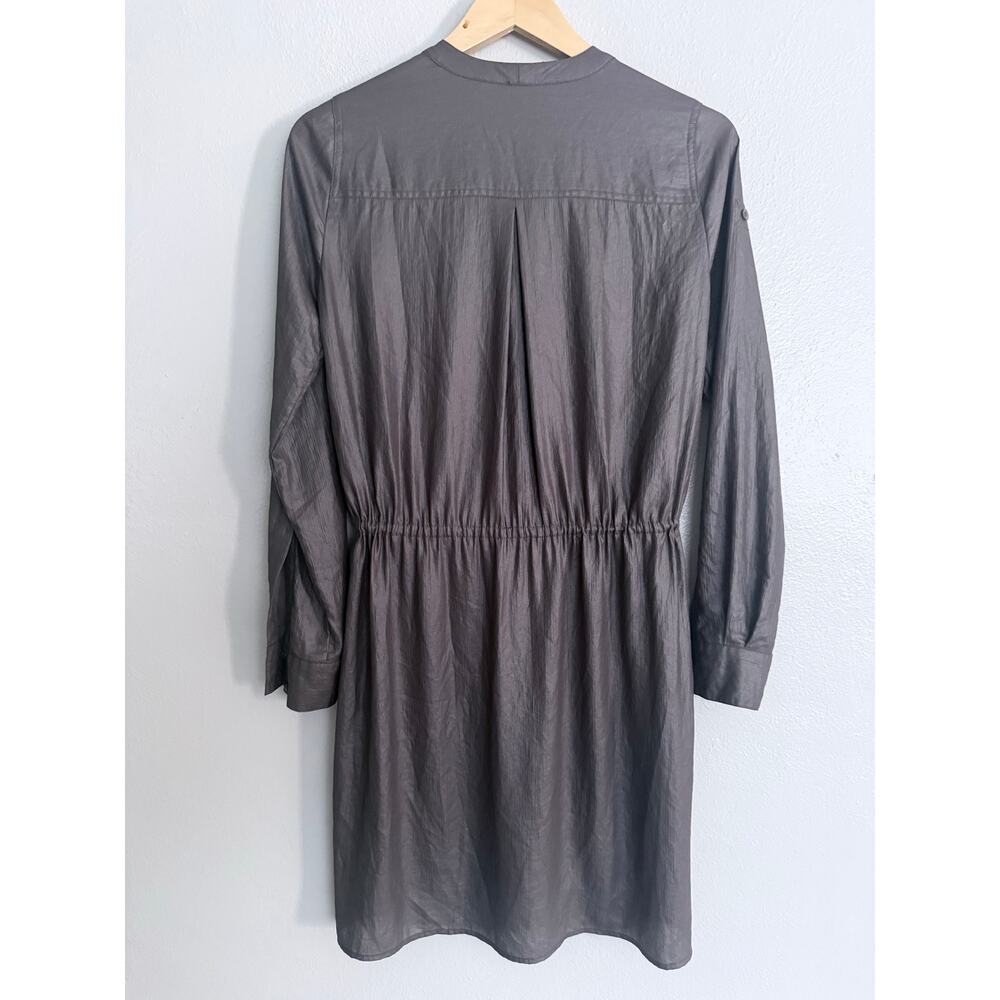 BCBGMAXAZRIA bcbg olive green lightweight semi sheer Olina button front dress - Picture 7 of 11